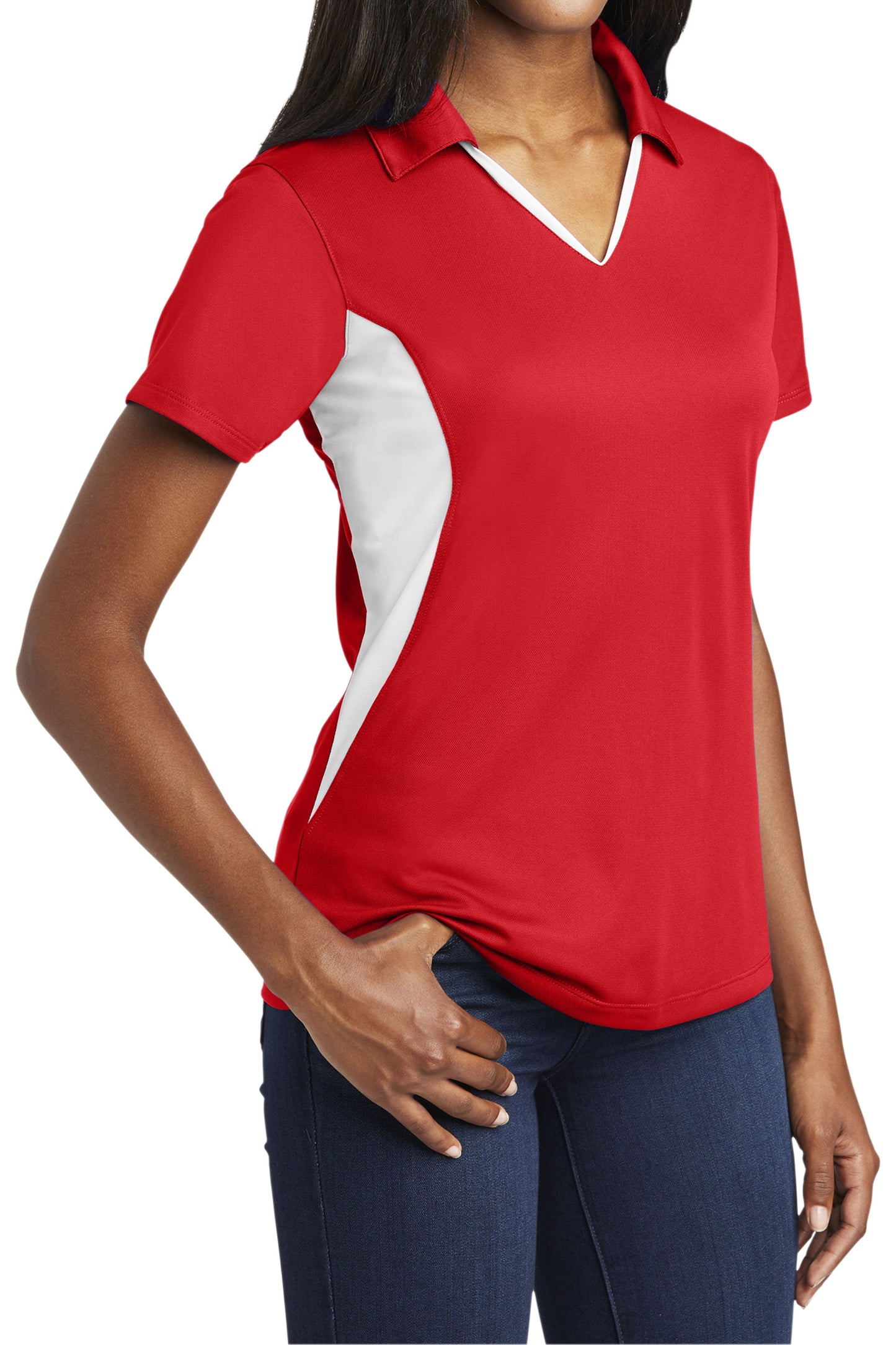TCTG Team Spirit Ladies Wicking Colorblock Polo – College, Sports, High School & Fan Apparel - Red/ White