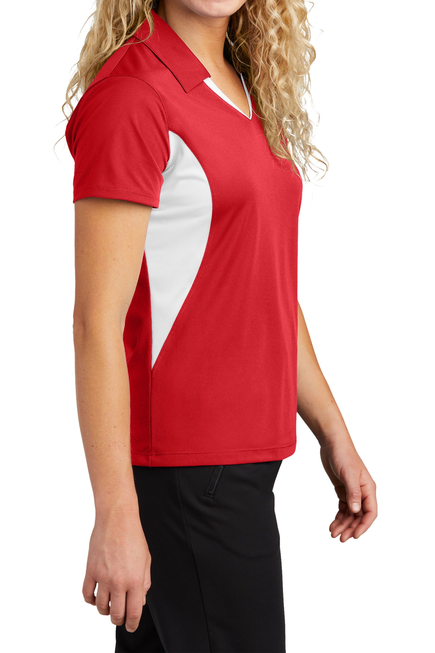 TCTG Team Spirit Ladies Wicking Colorblock Polo – College, Sports, High School & Fan Apparel - Red/ White