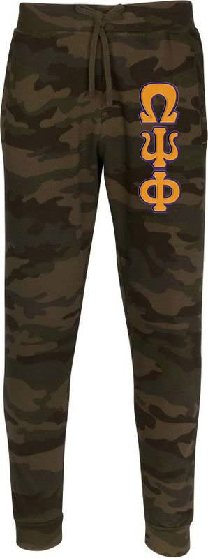 Omega Psi Phi Embroidered Camo Twill Letter Joggers