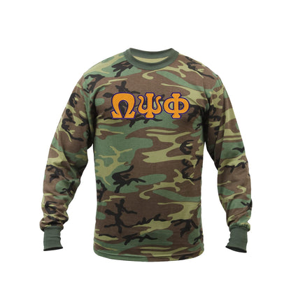 Omega Psi Phi Embroidered Twill Letter Long Sleeve Camouflage T Shirt