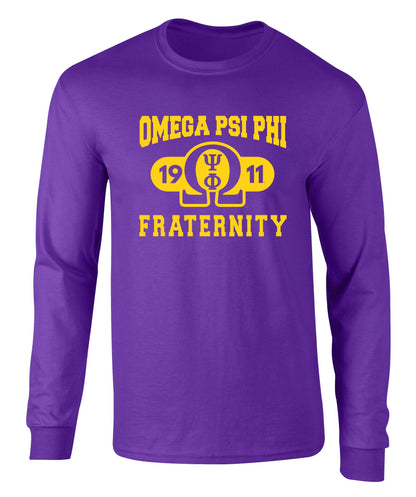 Omega Psi Phi Fraternity Puff Print Long Sleeve T Shirt