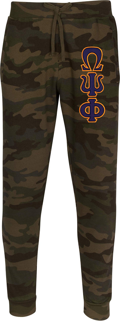 Omega Psi Phi Embroidered Camo Twill Letter Joggers