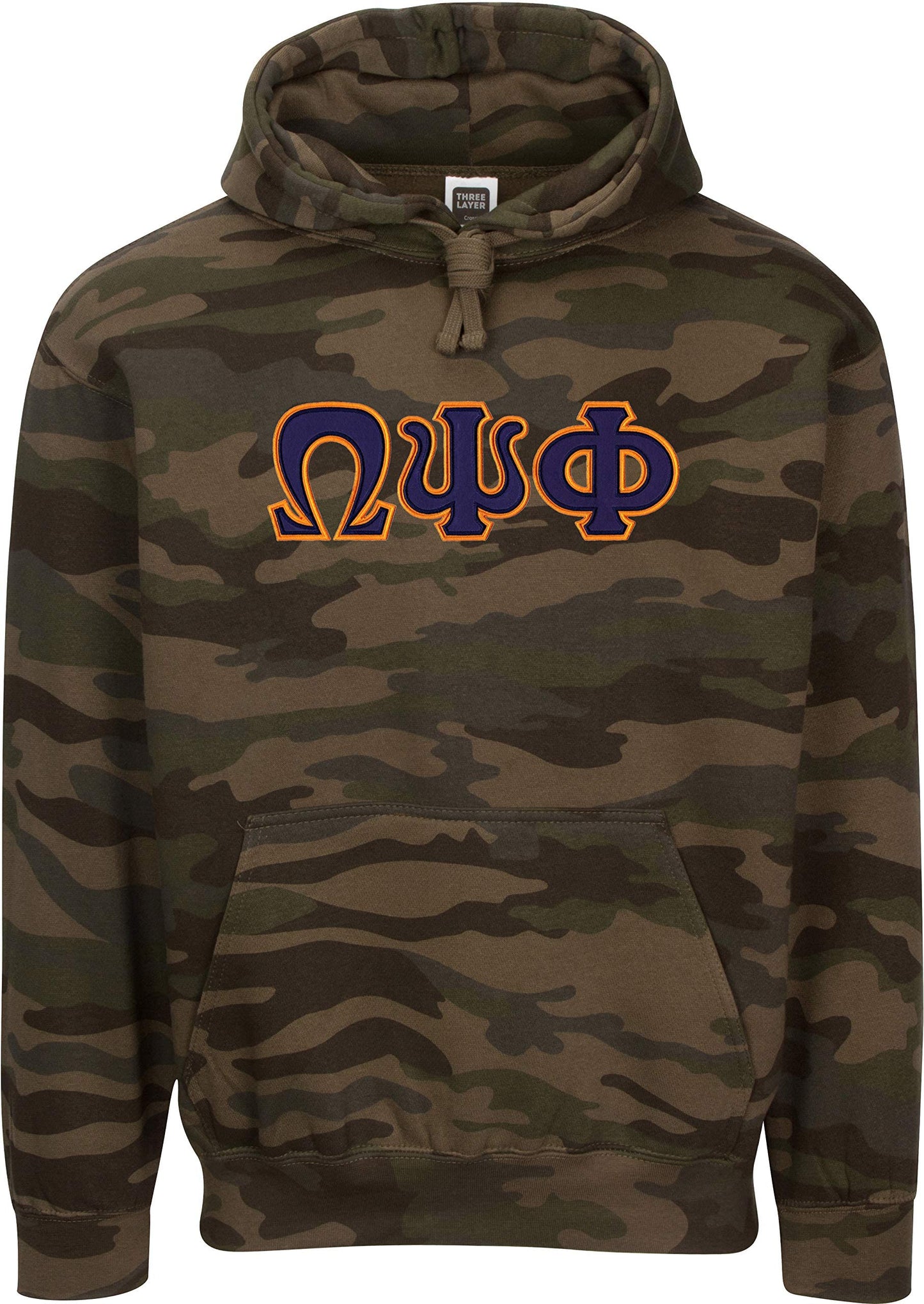 Omega Psi Phi Embroidered Camo Twill Letter Hoodie