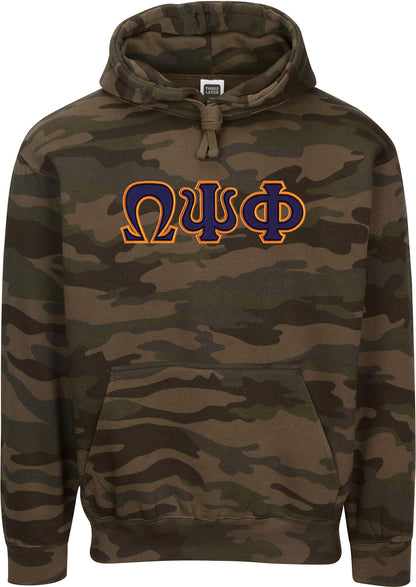 Omega Psi Phi Embroidered Camo Twill Letter Hoodie