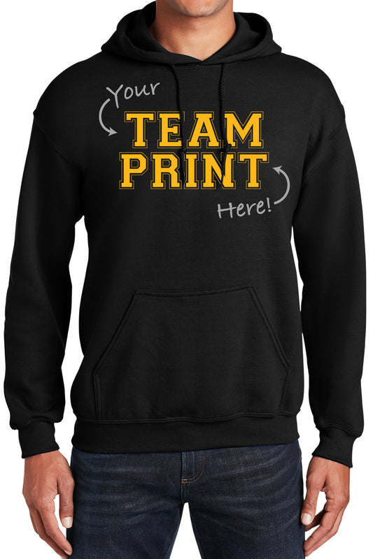 Heavyweight Hoodie With Custom Team/Mascot Print - <Black/Gold