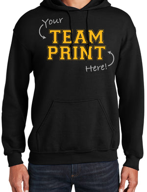 Heavyweight Hoodie With Custom Team/Mascot Print - <Black/Gold