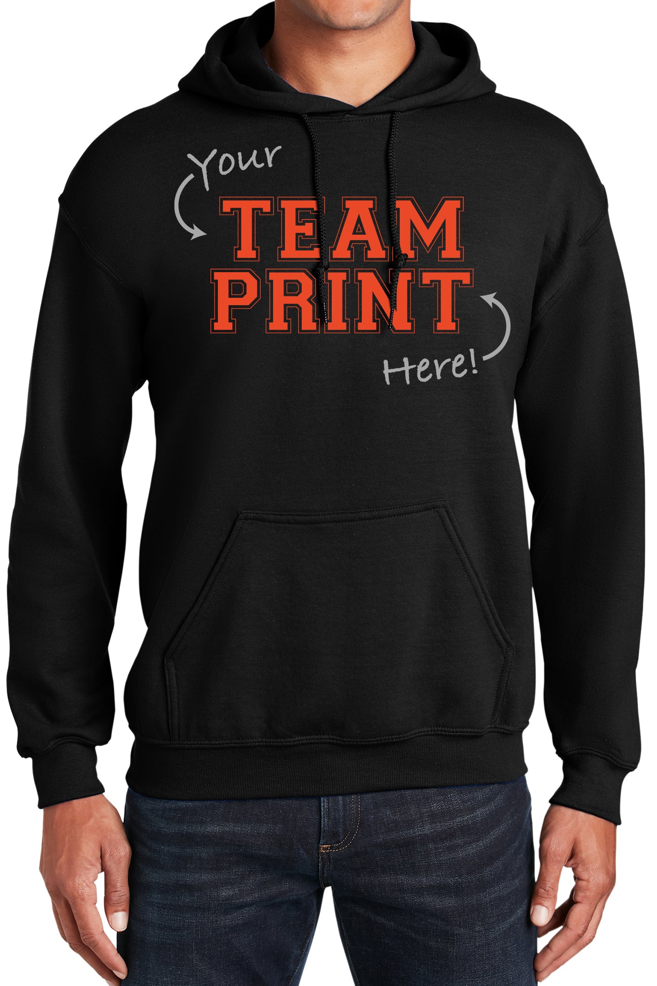 Heavyweight Hoodie With Custom Team/Mascot Print - <Black/Orange