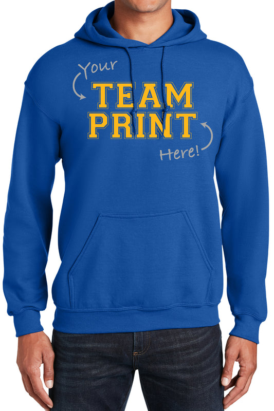 Heavyweight Hoodie With Custom Team/Mascot Print - <Blue/Gold