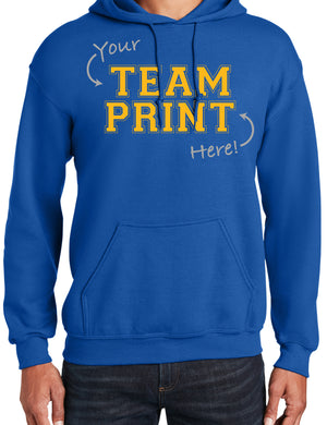 Heavyweight Hoodie With Custom Team/Mascot Print - <Blue/Gold