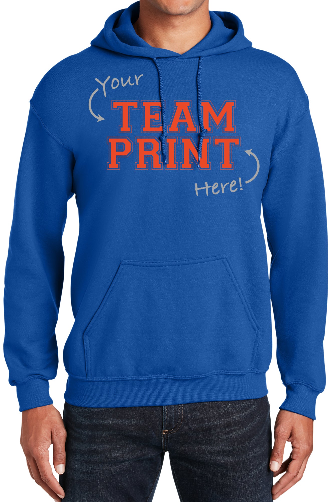 Heavyweight Hoodie With Custom Team/Mascot Print - <Blue/Orange