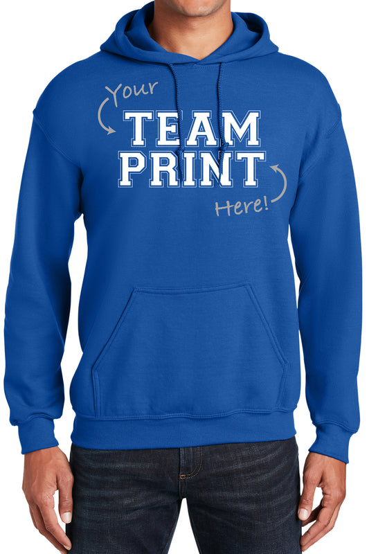 Heavyweight Hoodie With Custom Team/Mascot Print - Blue/White