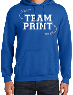 Heavyweight Hoodie With Custom Team/Mascot Print - Blue/White