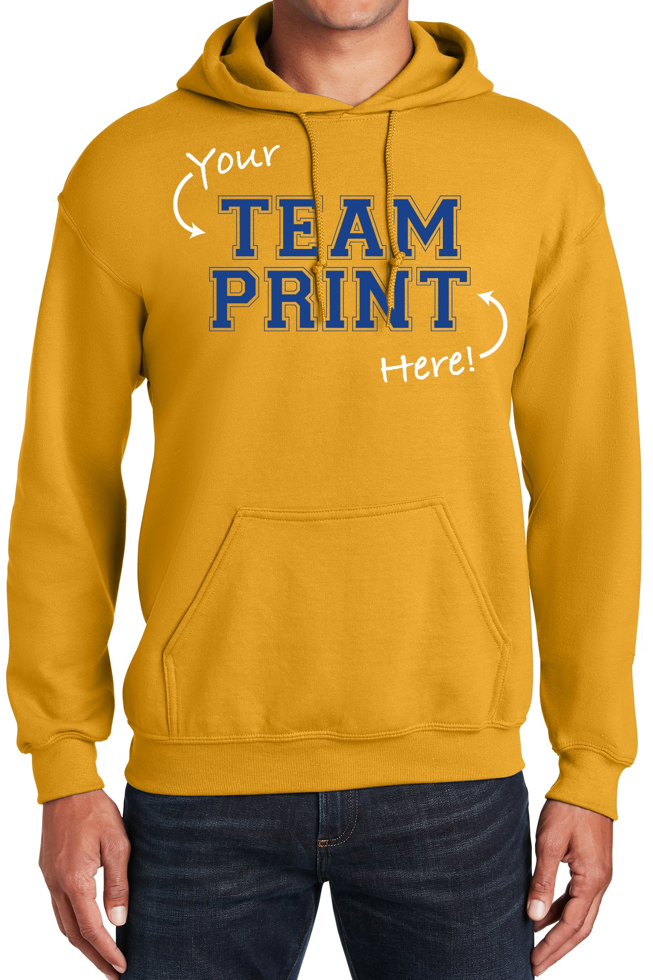 Heavyweight Hoodie With Custom Team/Mascot Print - <Blue/Gold