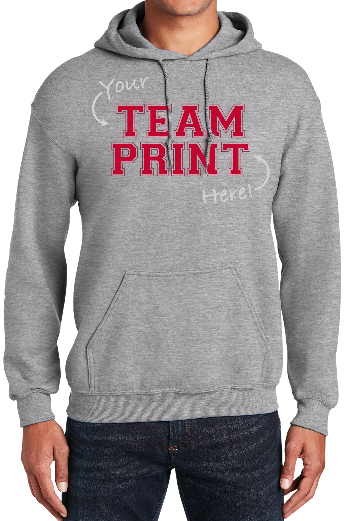 Heavyweight Hoodie With Custom Team/Mascot Print - Red/Gray