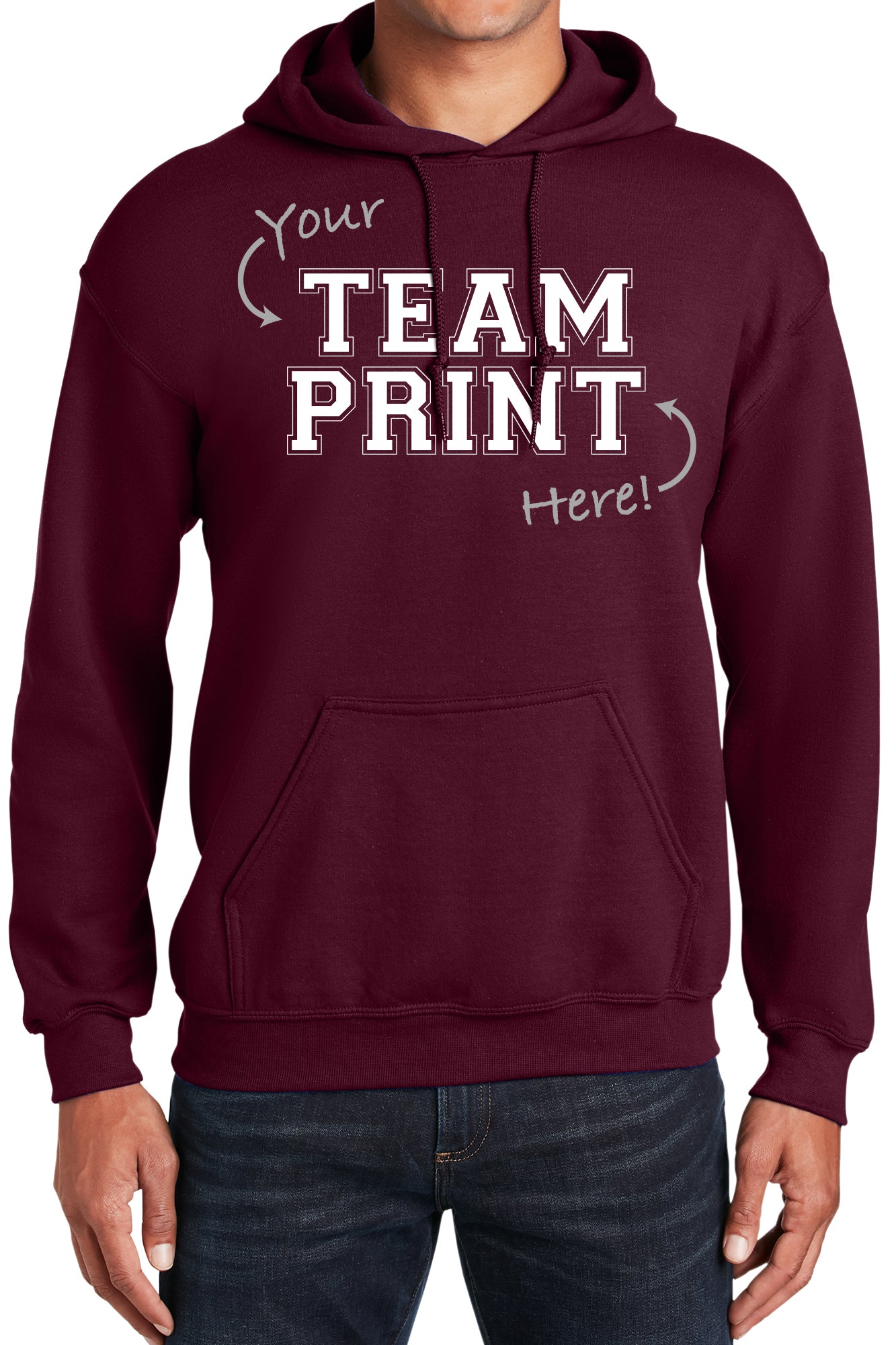 Heavyweight Hoodie With Custom Team/Mascot Print - Maroon/White