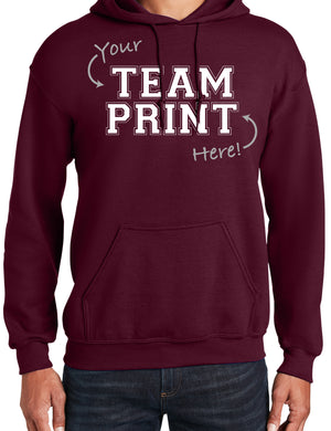 Heavyweight Hoodie With Custom Team/Mascot Print - Maroon/White