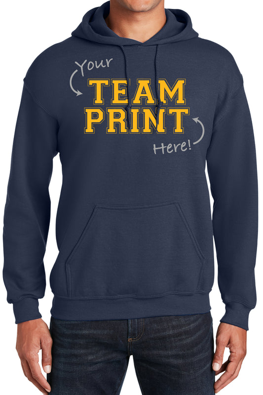 Heavyweight Hoodie With Custom Team/Mascot Print - Navy/Gold