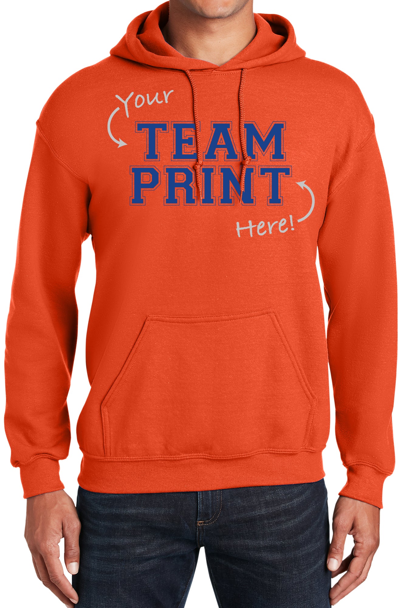 Heavyweight Hoodie With Custom Team/Mascot Print - <Blue/Orange