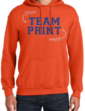 Heavyweight Hoodie With Custom Team/Mascot Print - <Blue/Orange