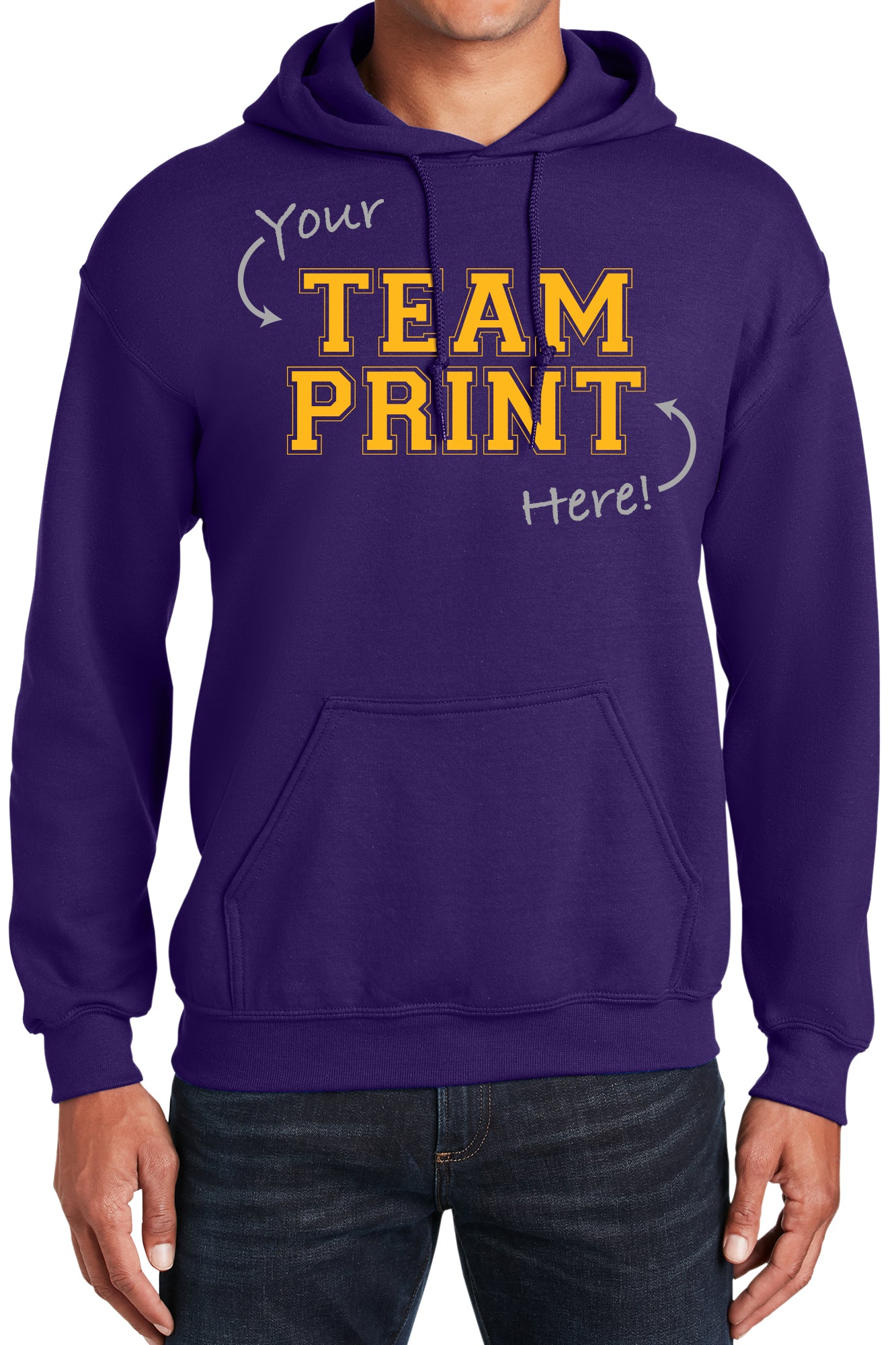 Heavyweight Hoodie With Custom Team/Mascot Print - <Purple/Gold