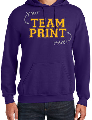 Heavyweight Hoodie With Custom Team/Mascot Print - <Purple/Gold