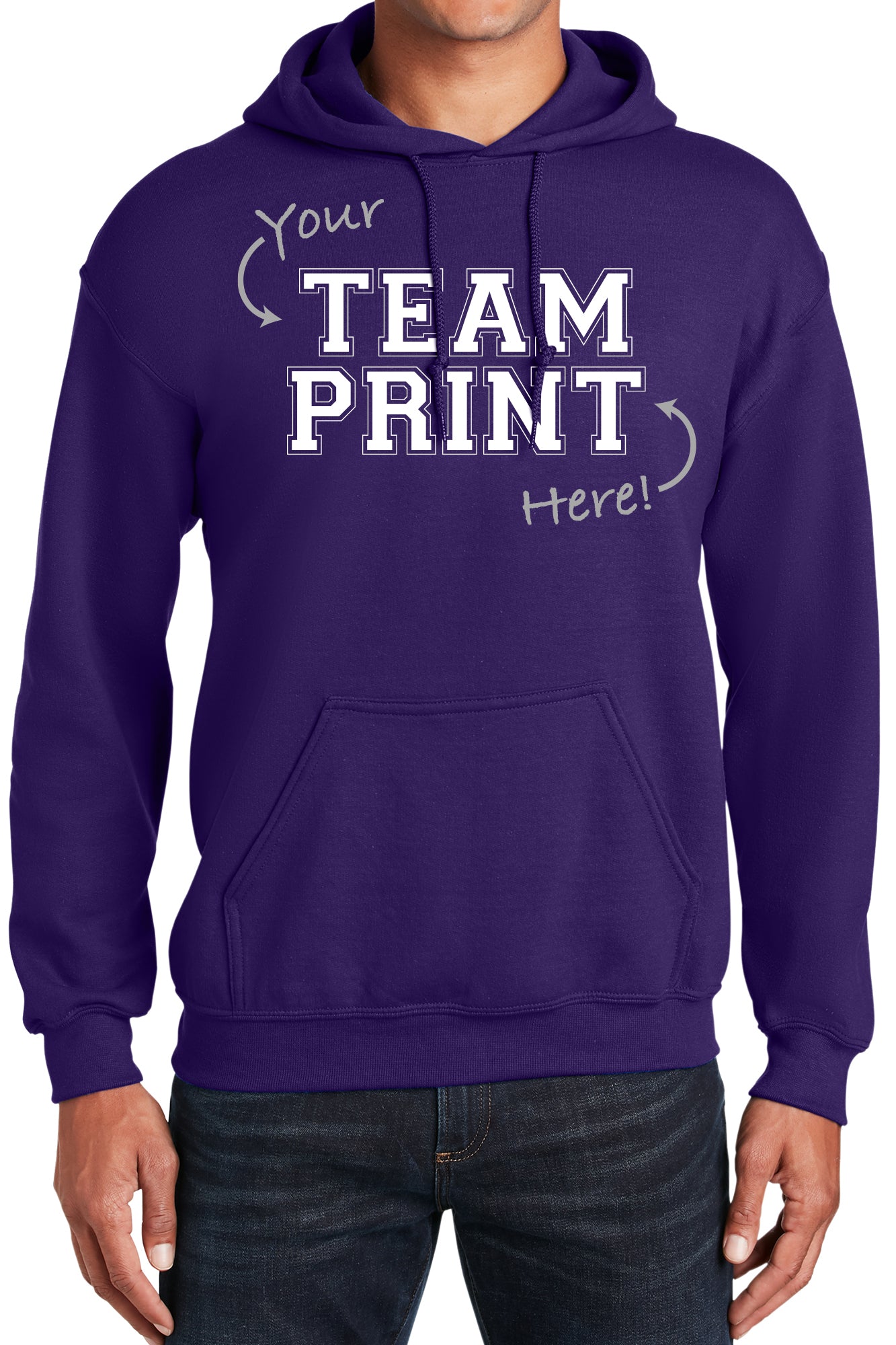 Heavyweight Hoodie With Custom Team/Mascot Print - Purple/White