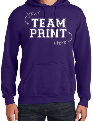 Heavyweight Hoodie With Custom Team/Mascot Print - Purple/White