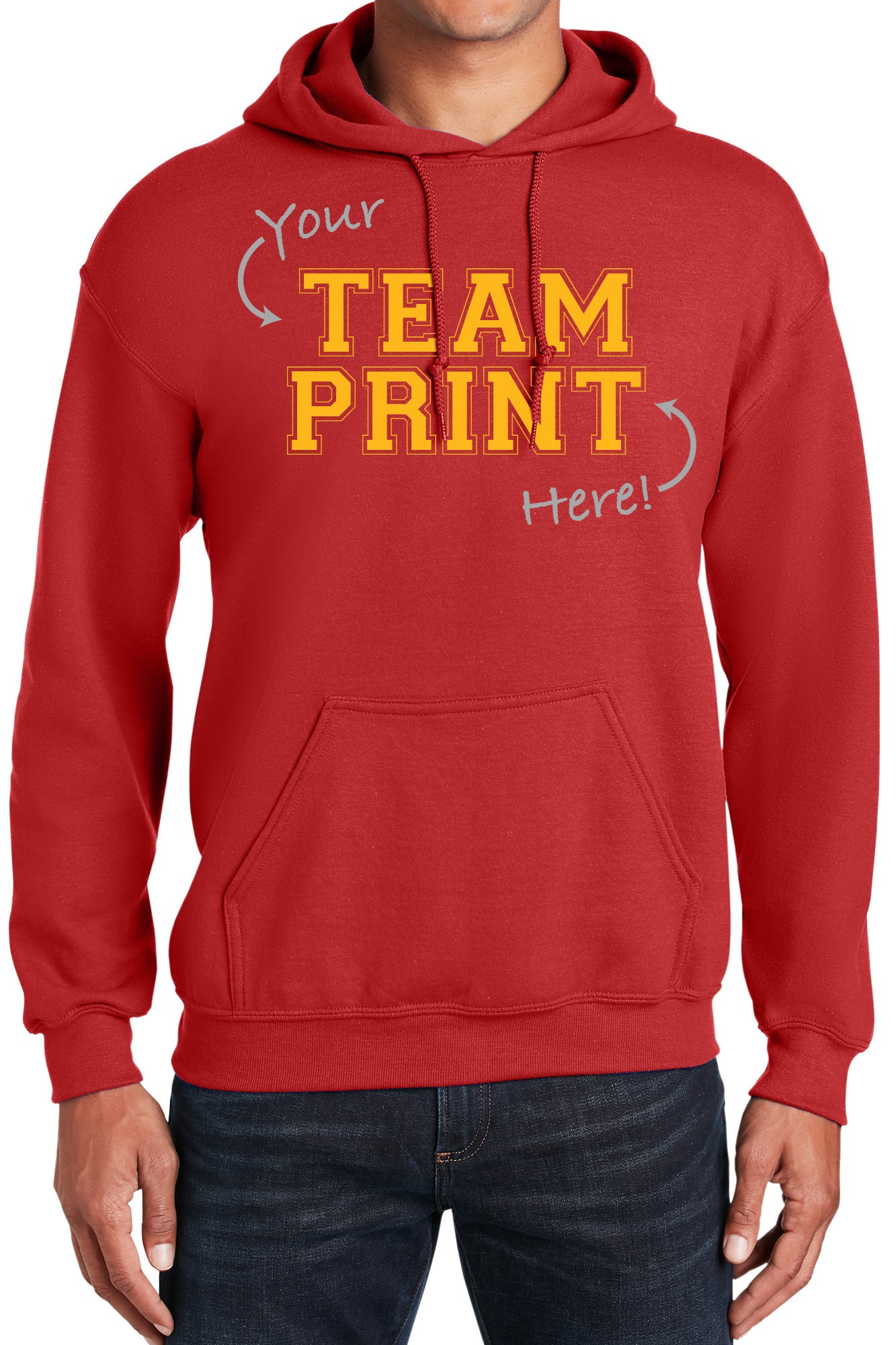 Heavyweight Hoodie With Custom Team/Mascot Print - Red/Gold