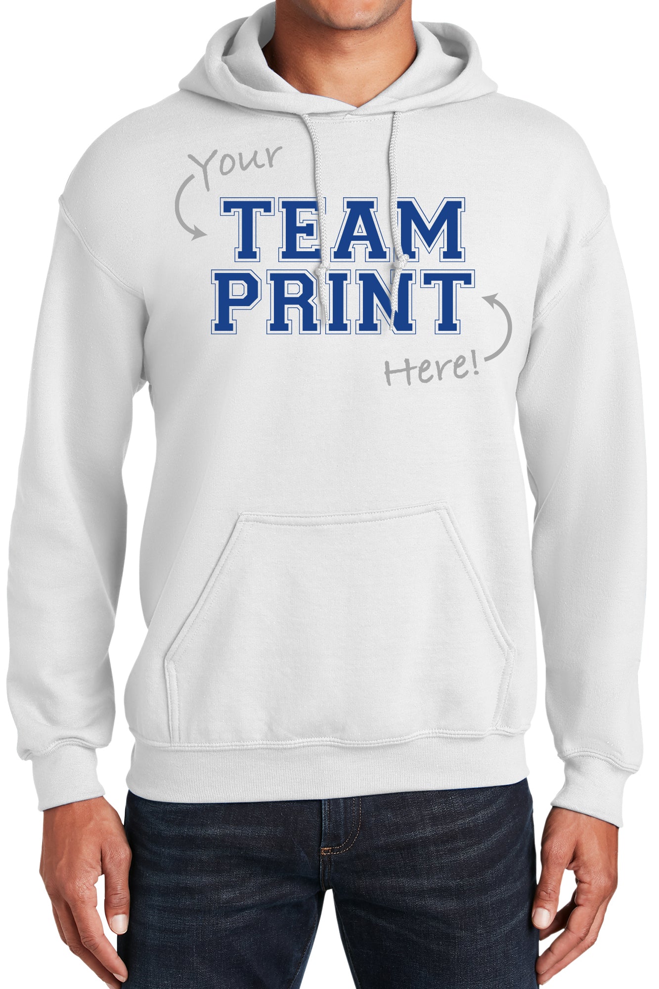 Heavyweight Hoodie With Custom Team/Mascot Print - Blue/White