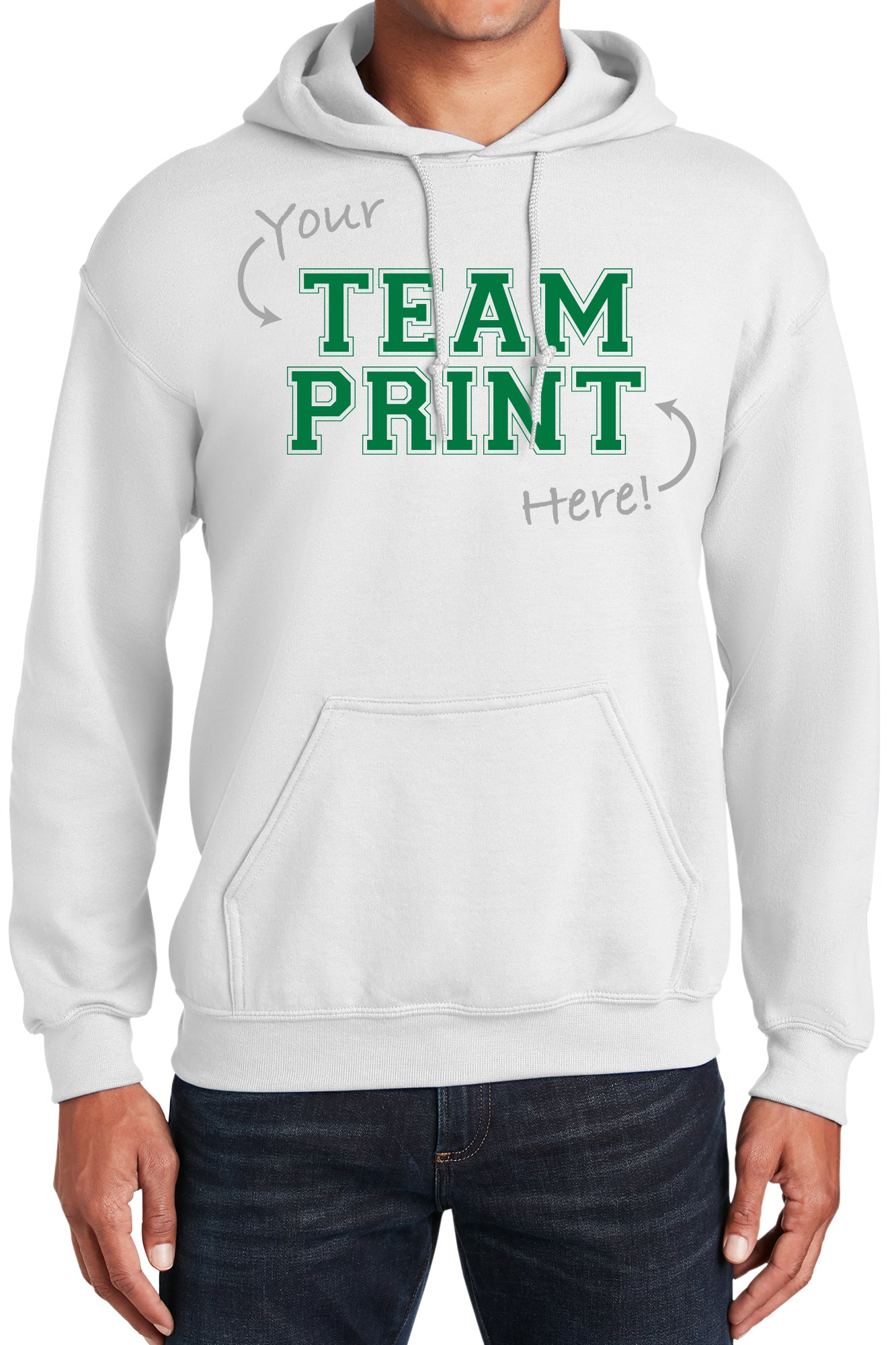 Heavyweight Hoodie With Custom Team/Mascot Print - Green/White