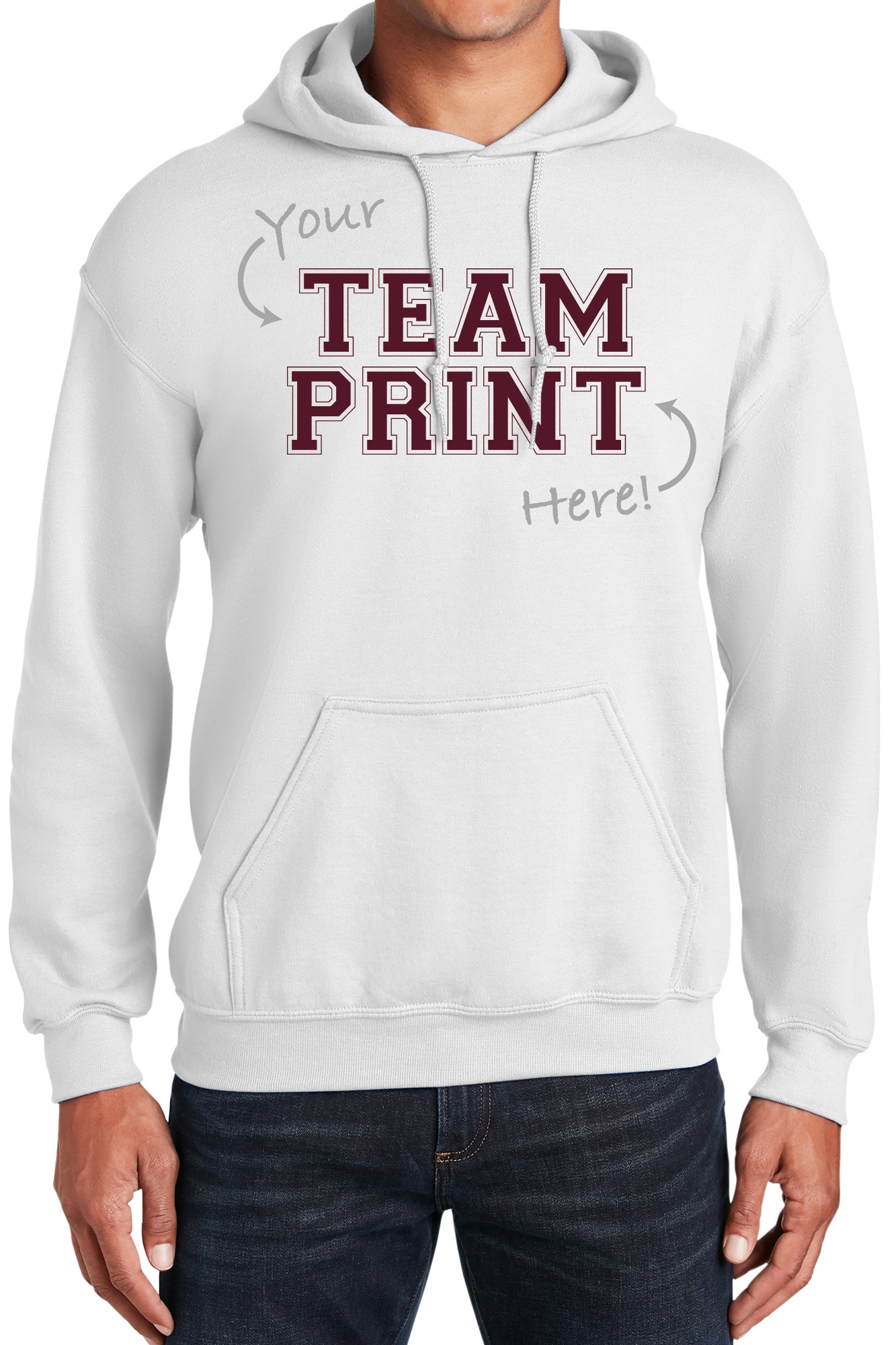 Heavyweight Hoodie With Custom Team/Mascot Print - Maroon/White