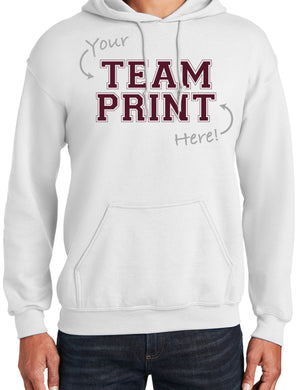 Heavyweight Hoodie With Custom Team/Mascot Print - Maroon/White