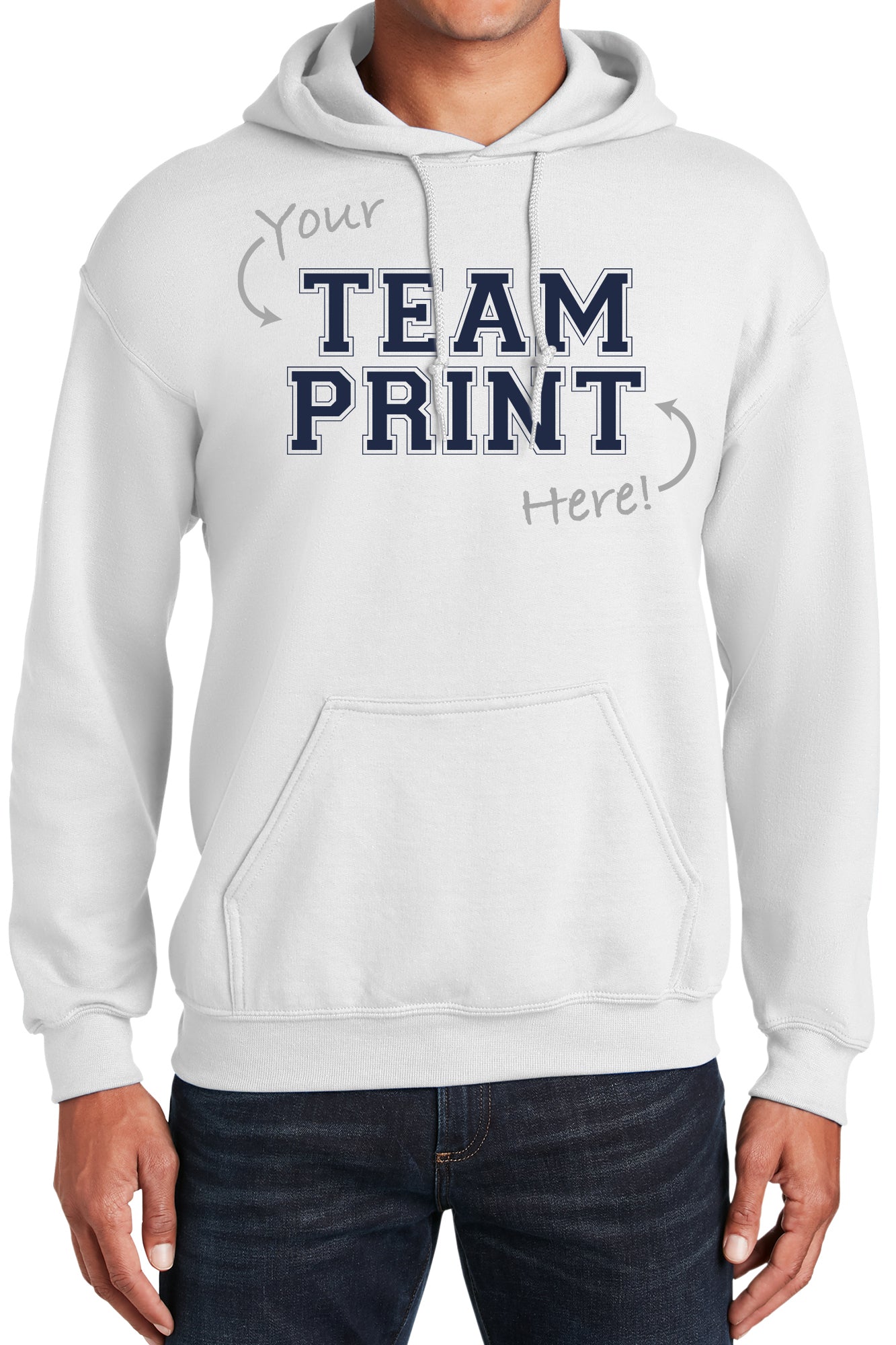 Heavyweight Hoodie With Custom Team/Mascot Print - Navy/White