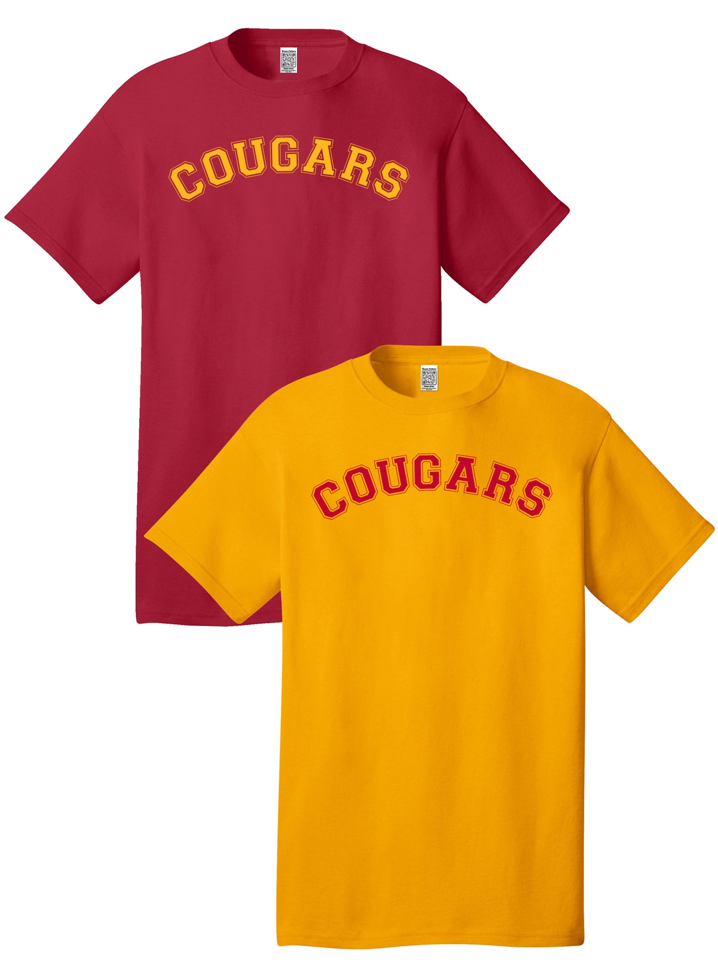 Custom Team/Mascot Print Short Sleeve Cotton T-Shirt - Red/Gold