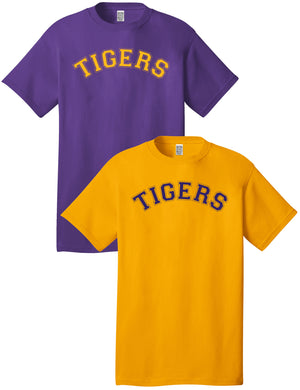 Custom Team/Mascot Print Short Sleeve Cotton T-Shirt - Purple/Gold