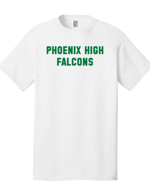 Custom Team/Mascot Print Short Sleeve Cotton T-Shirt – White/Green