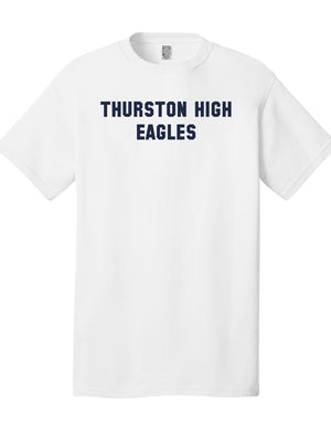 Custom Team/Mascot Print Short Sleeve Cotton T-Shirt – White/Navy