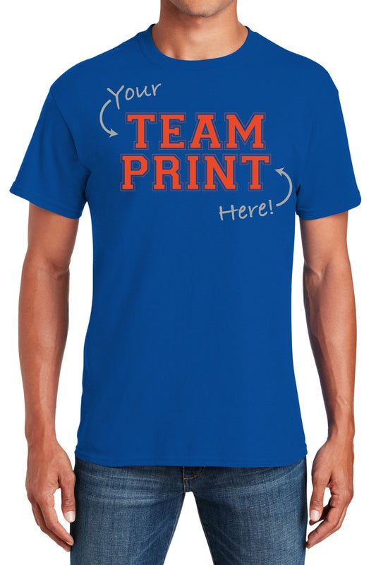 Custom Team/Mascot Print Short Sleeve Cotton T-Shirt - Blue/Orange