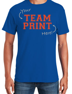 Custom Team/Mascot Print Short Sleeve Cotton T-Shirt - Blue/Orange