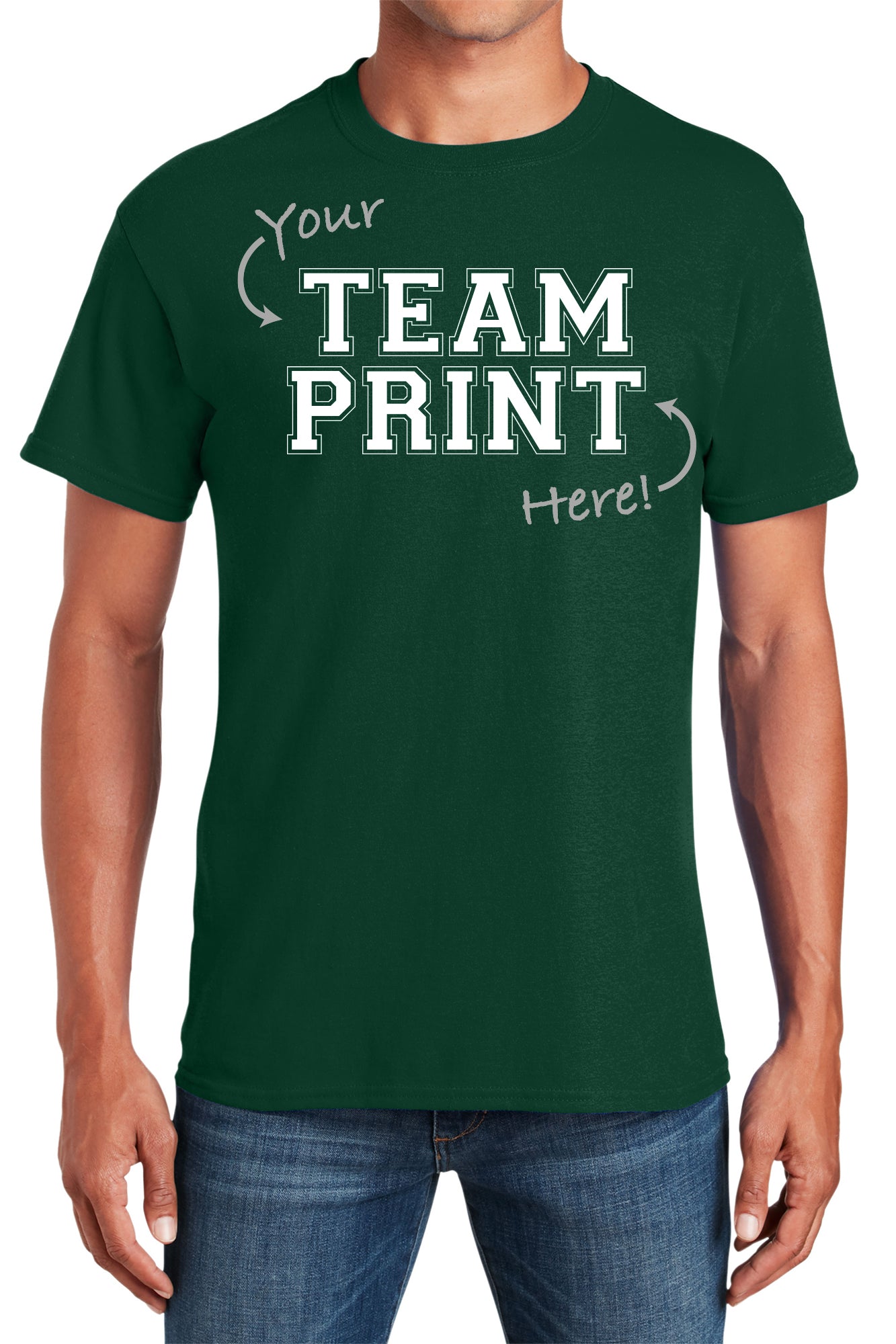 Custom Team/Mascot Print Short Sleeve Cotton T-Shirt - Forest/White