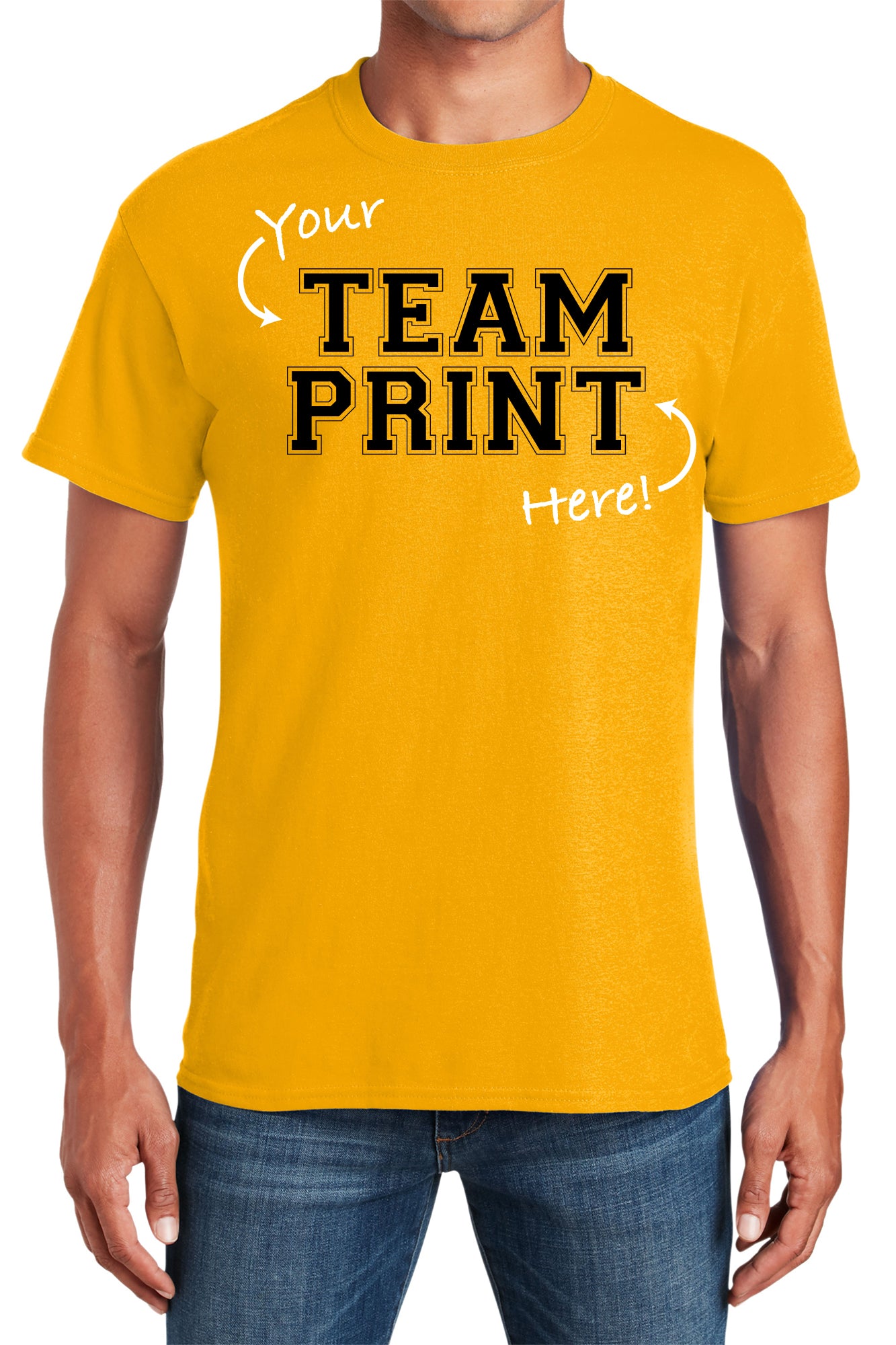 Custom Team/Mascot Print Short Sleeve Cotton T-Shirt – Gold/Black