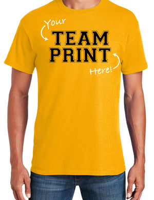 Custom Team/Mascot Print Short Sleeve Cotton T-Shirt – Gold/Black