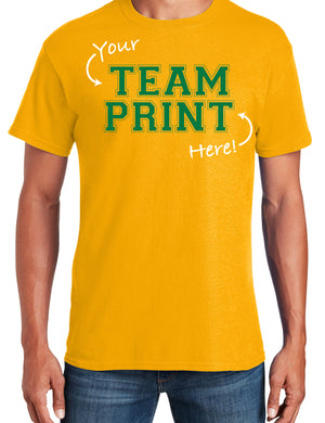 Custom Team/Mascot Print Short Sleeve Cotton T-Shirt - Green/Gold