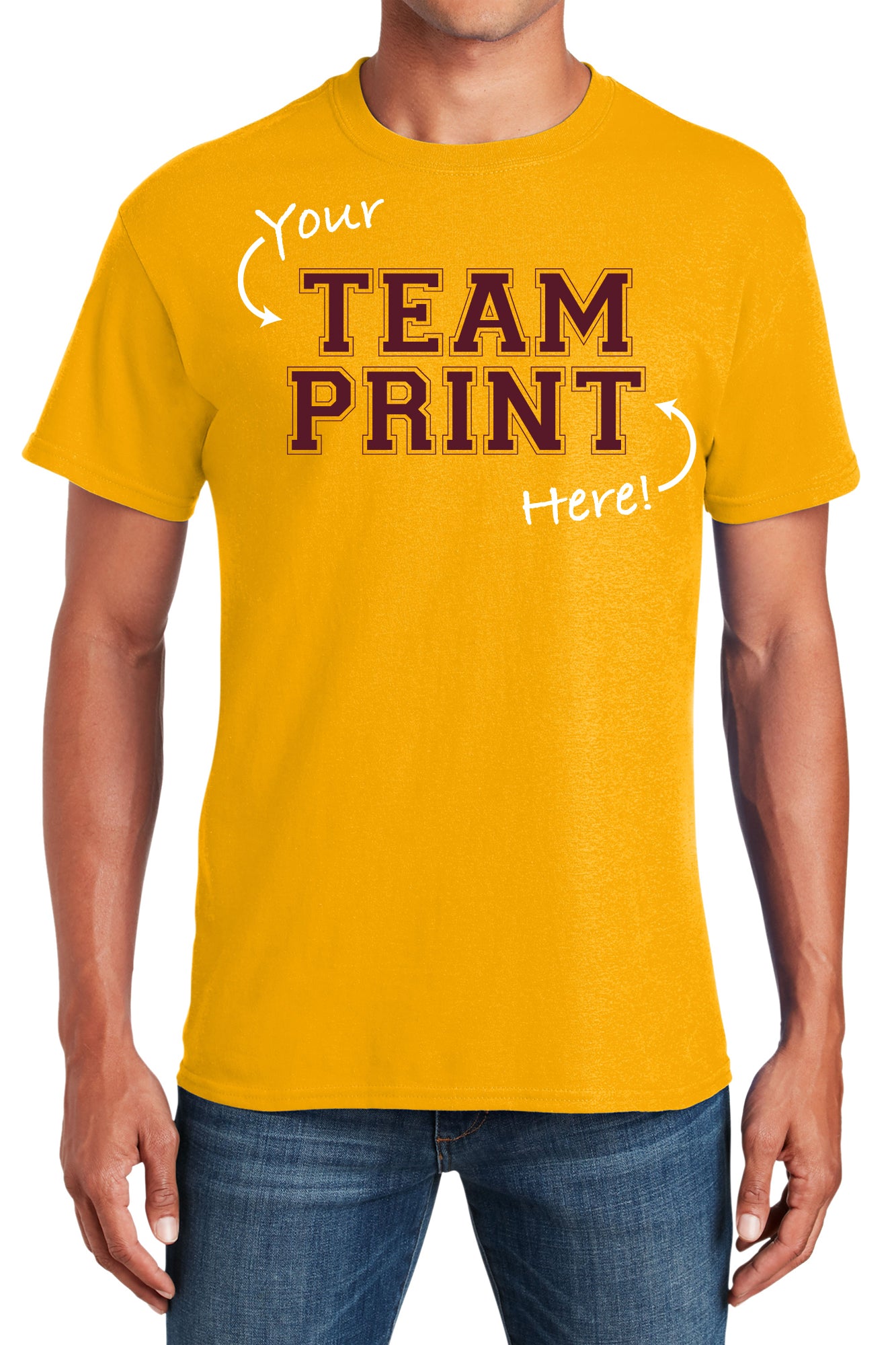 Custom Team/Mascot Print Short Sleeve Cotton T-Shirt - Maroon/Gold