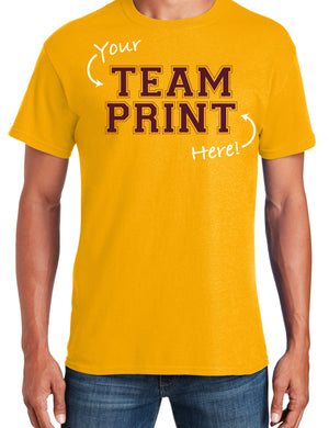 Custom Team/Mascot Print Short Sleeve Cotton T-Shirt - Maroon/Gold