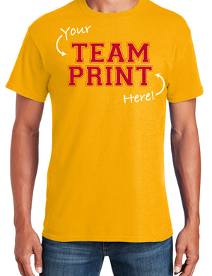 Custom Team/Mascot Print Short Sleeve Cotton T-Shirt - Red/Gold