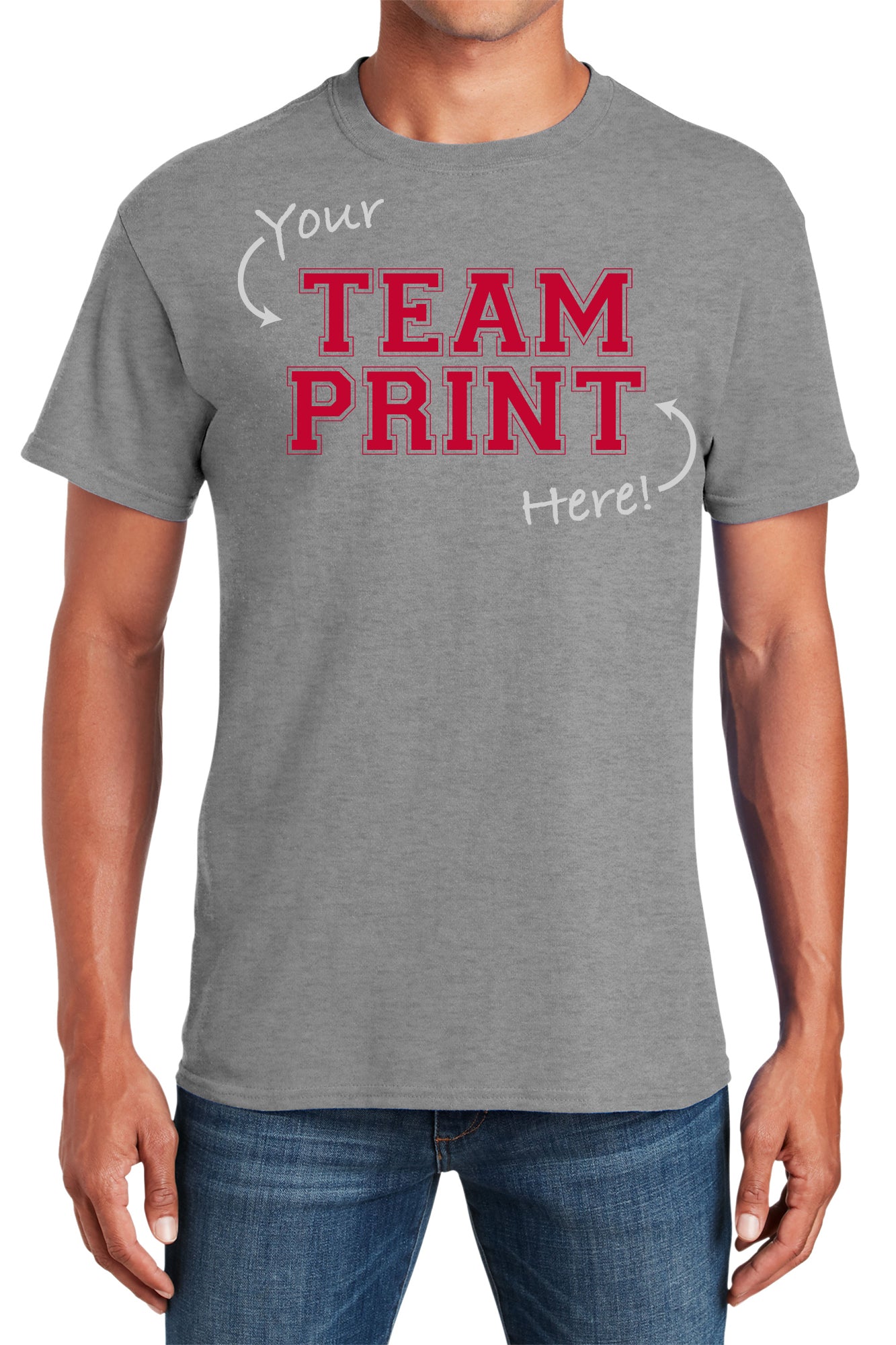 Custom Team/Mascot Print Short Sleeve Cotton T-Shirt - Red/Gray