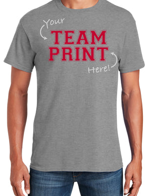 Custom Team/Mascot Print Short Sleeve Cotton T-Shirt - Red/Gray