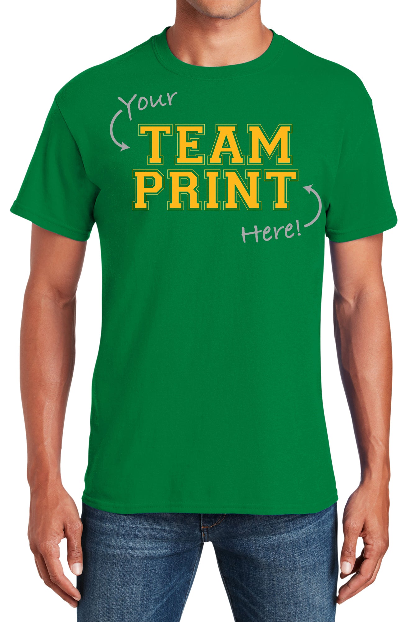 Custom Team/Mascot Print Short Sleeve Cotton T-Shirt – Gold/Green