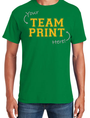 Custom Team/Mascot Print Short Sleeve Cotton T-Shirt – Gold/Green